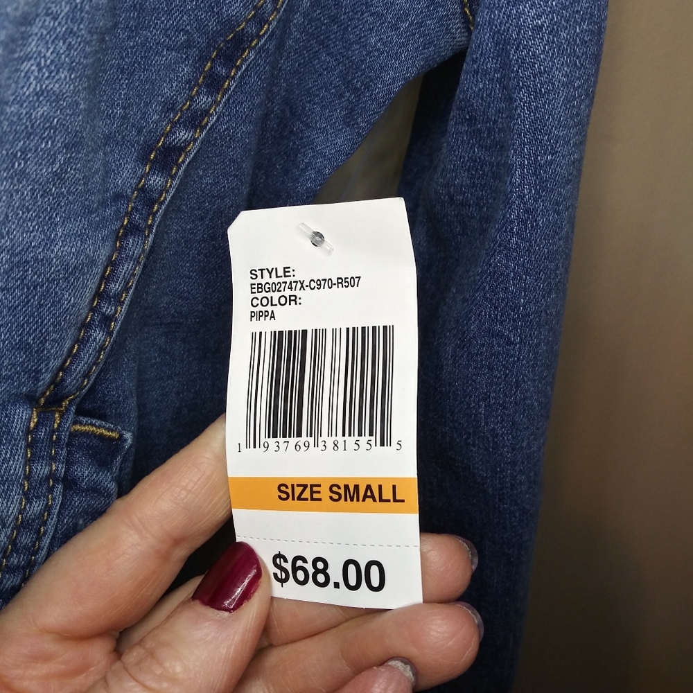 Kensie Jeans Distressed Raw Hem, Tapered Fit, Shirt Style Denim Jacket - Picture 7 of 10